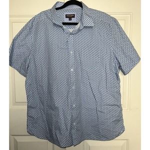 Johnston Murphy Swirl Print Blue Short Sleeve Button Down Shirt Mens Size XXL